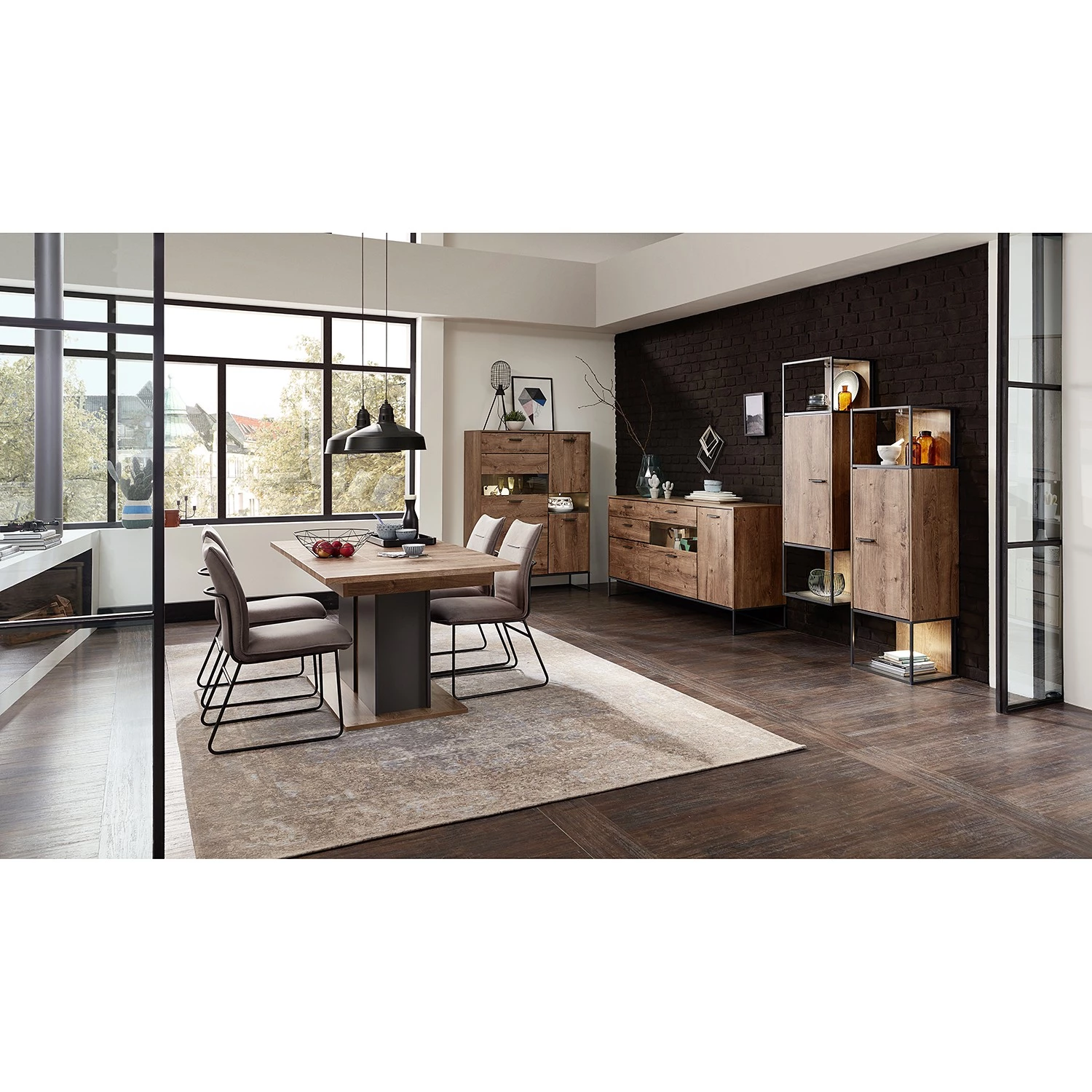 Red Living Vitrine murale Meevoo - Imitation chêne rustique / Graphite 4 Red Living Vitrine murale Meevoo - Imitation chêne rustique / Graphite – Image 2