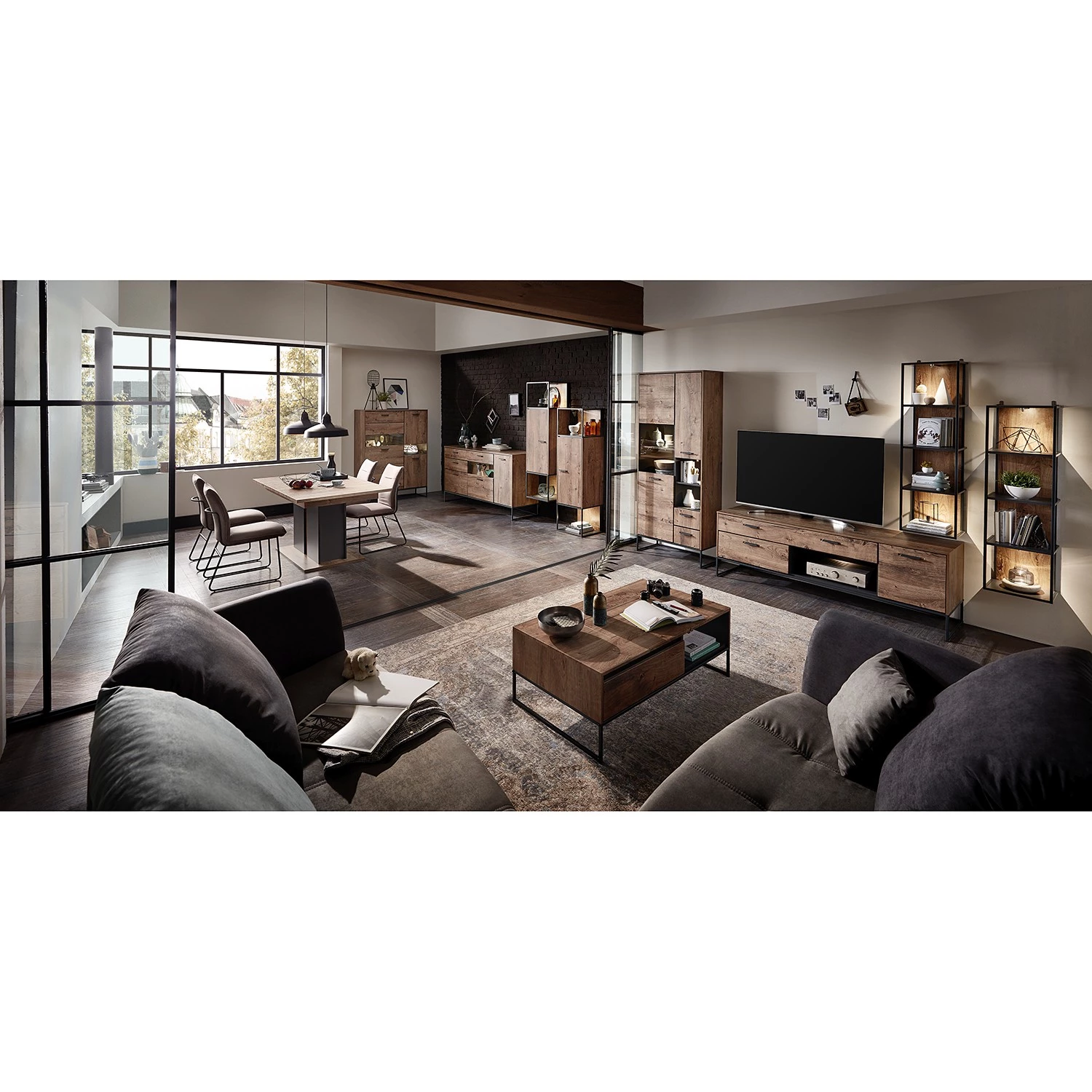 Red Living Buffet Meevoo II - Imitation chêne rustique / Graphite 5 Red Living Buffet Meevoo II - Imitation chêne rustique / Graphite – Image 3