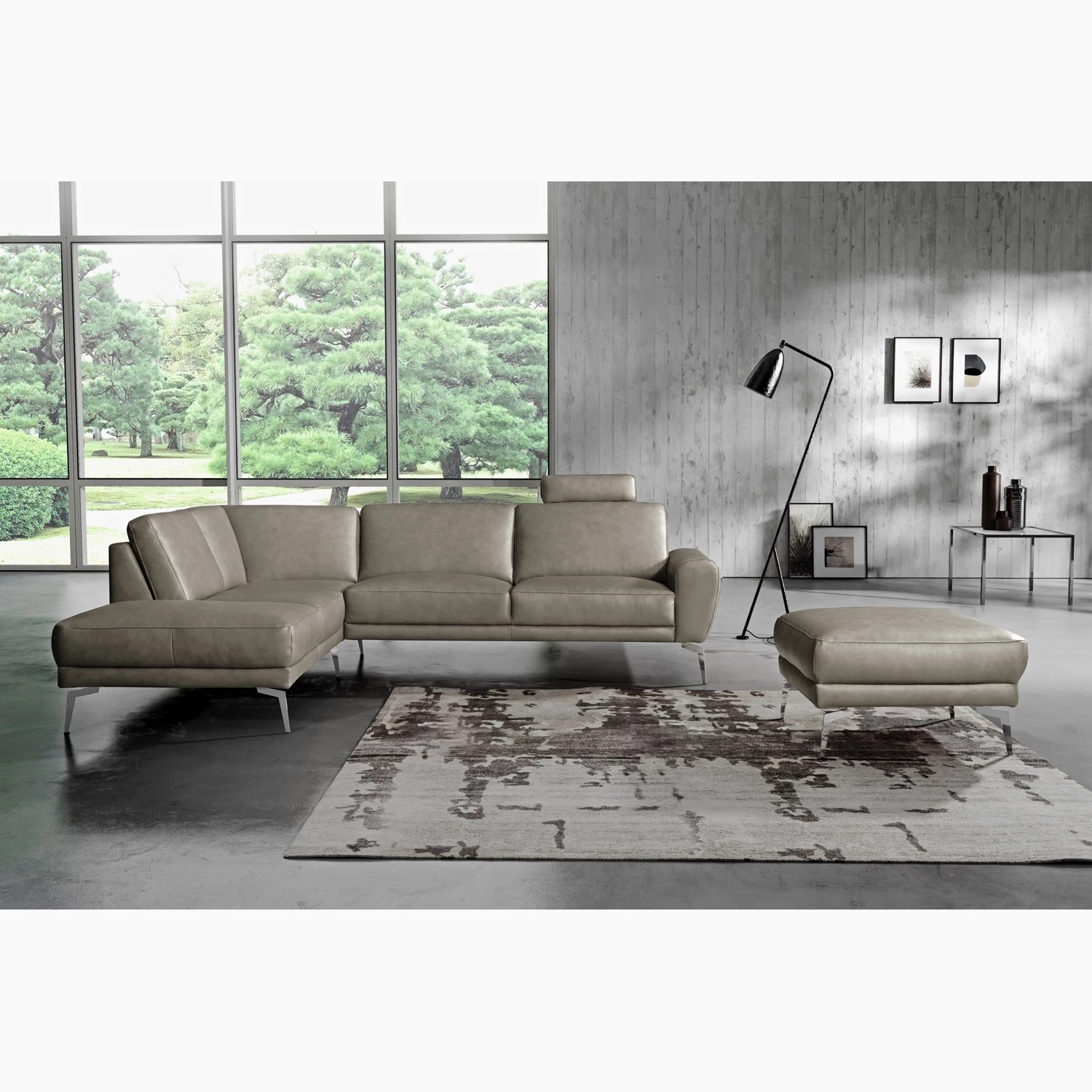 Loftscape Repose-pieds Kerman - Cuir véritable - Cuir Nadra: Gris - Chrome brillant 4 Loftscape Repose-pieds Kerman - Cuir véritable - Cuir Nadra: Gris - Chrome brillant – Image 2