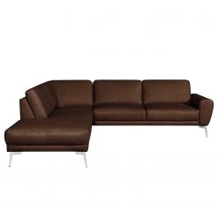 Loftscape Canapé d’angle Kerman - Cuir véritable - Cuir Nadra: Marron foncé - Méridienne longue à gauche (vue de face) - Chrome brillant -Meubles de salon Soldes 1000274414 210721 14010000145 DETAILS P000000001000274414