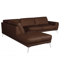 Loftscape Canapé d’angle Kerman - Cuir véritable - Cuir Nadra: Marron foncé - Méridienne longue à gauche (vue de face) - Chrome brillant -Meubles de salon Soldes 1000274414 210721 14010200146 DETAILS P000000001000274414