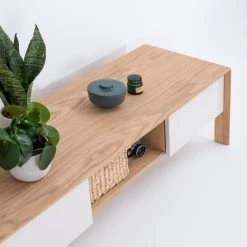 Studio Copenhagen Meuble TV Maayka I - Partiellement en chêne massif - Blanc / Chêne clair -Meubles de salon Soldes 1000277386 211012 153649000110 DETAILS P000000001000277386