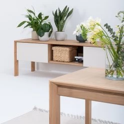 Studio Copenhagen Meuble TV Maayka I - Partiellement en chêne massif - Blanc / Chêne clair -Meubles de salon Soldes 1000277386 211012 153649000121 DETAILS P000000001000277386