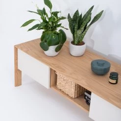 Studio Copenhagen Meuble TV Maayka I - Partiellement en chêne massif - Blanc / Chêne clair -Meubles de salon Soldes 1000277386 211012 153649000143 DETAILS P000000001000277386