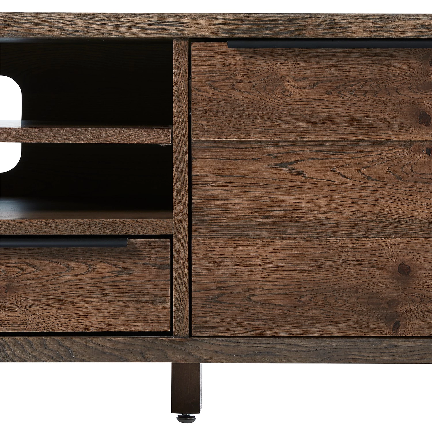 Red Living Meuble TV Berck - Placage en bois véritable - Chêne fumé / Noir 6 Red Living Meuble TV Berck - Placage en bois véritable - Chêne fumé / Noir – Image 4