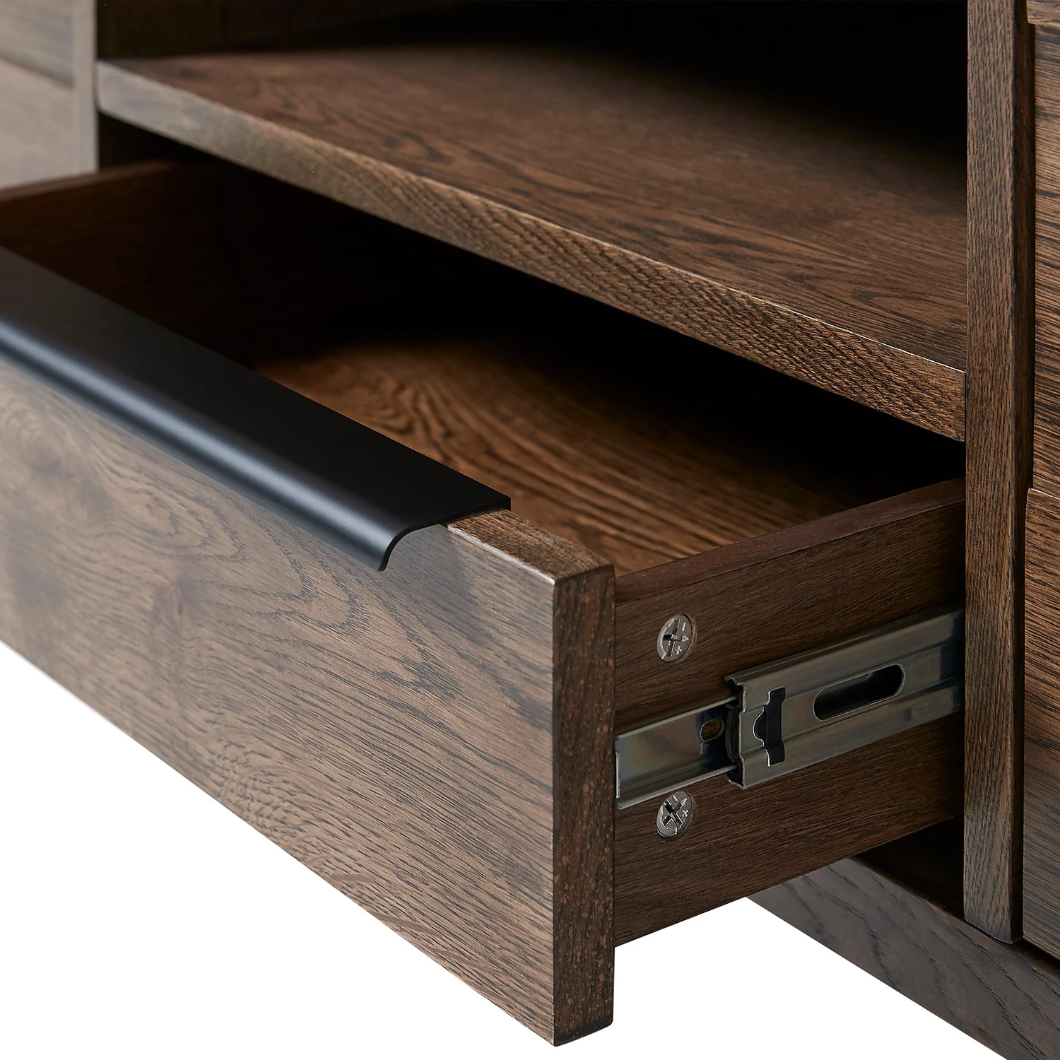 Red Living Meuble TV Berck - Placage en bois véritable - Chêne fumé / Noir 8 Red Living Meuble TV Berck - Placage en bois véritable - Chêne fumé / Noir – Image 6