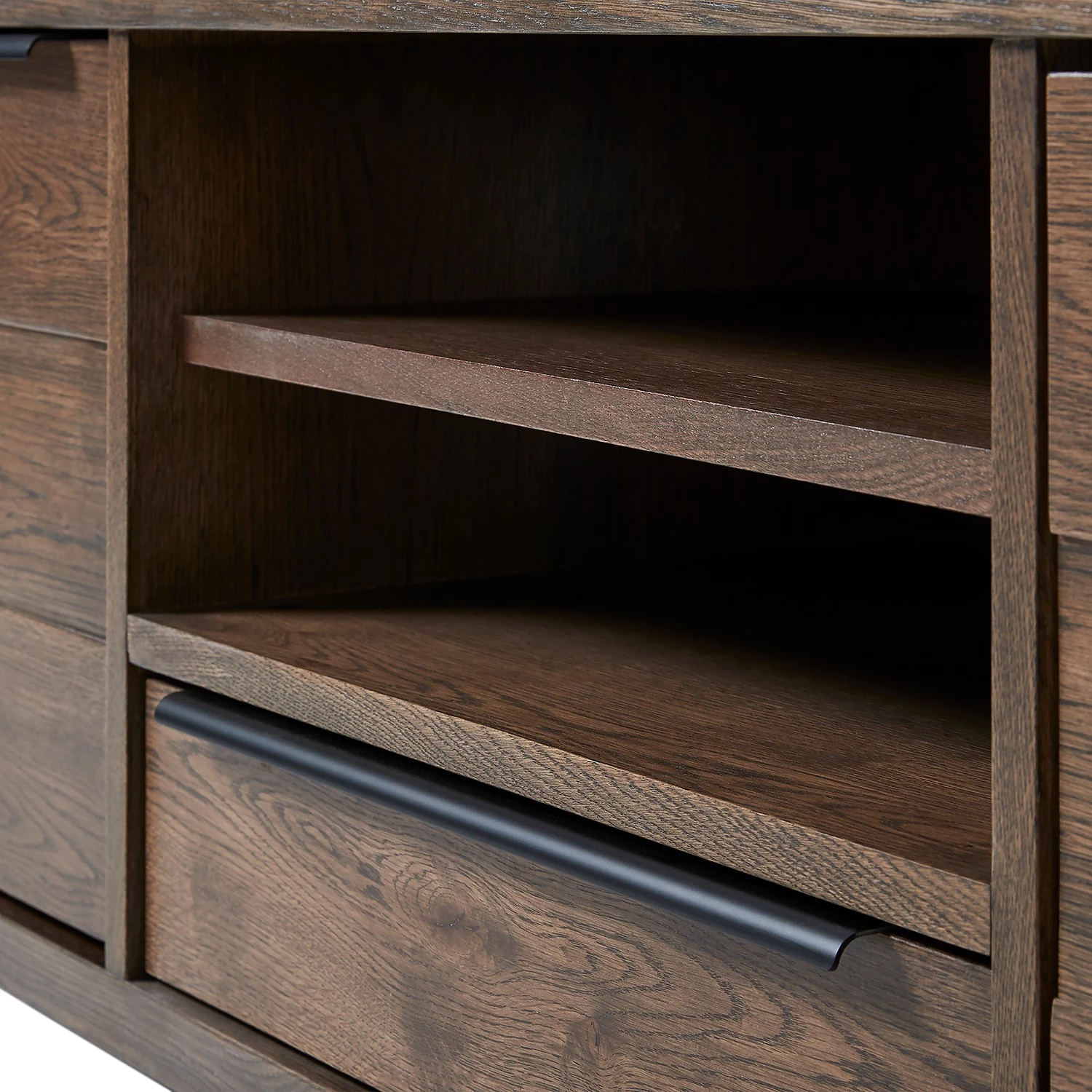 Red Living Meuble TV Berck - Placage en bois véritable - Chêne fumé / Noir 9 Red Living Meuble TV Berck - Placage en bois véritable - Chêne fumé / Noir – Image 7