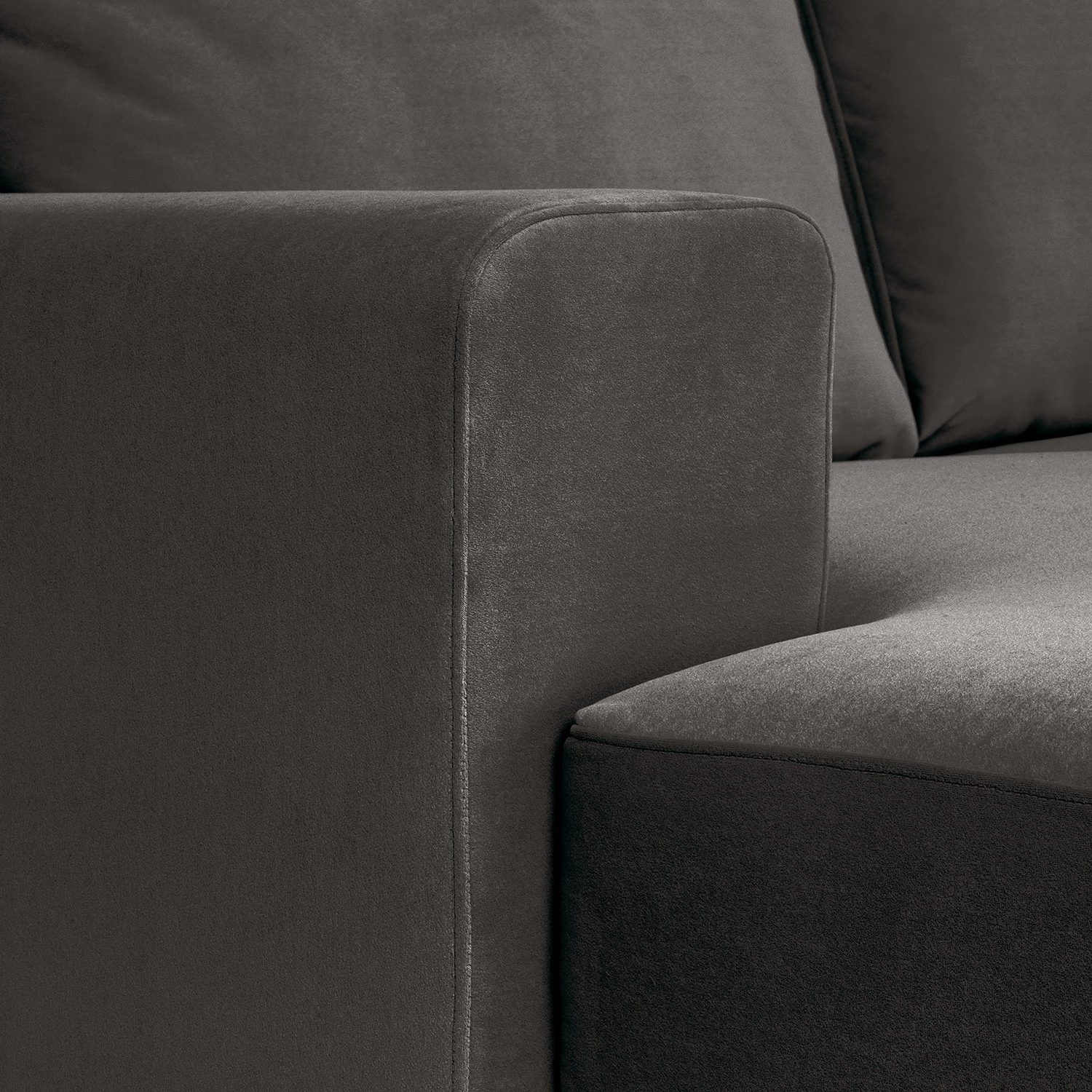 Fredriks Canapé d’angle Summer - Velours Vaia: Gris foncé - Méridienne courte à droite (vue de face) - Avec fonction couchage 11 Fredriks Canapé d’angle Summer - Velours Vaia: Gris foncé - Méridienne courte à droite (vue de face) - Avec fonction couchage – Image 9
