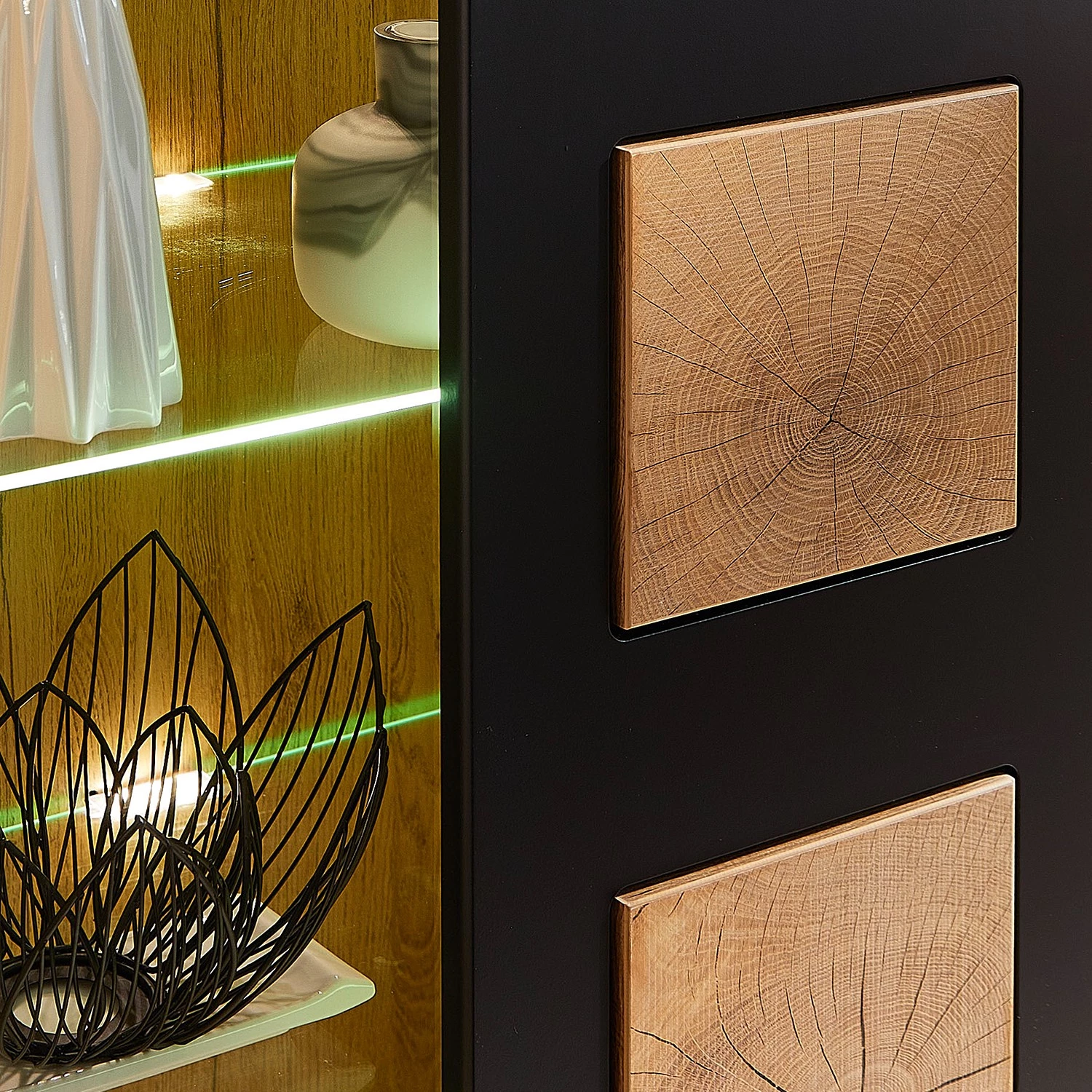 Loftscape Ensemble meubles TV Belloc III (5 élém.) - Avec éclairage intégré - Noir mat / Imitation chêne 14 Loftscape Ensemble meubles TV Belloc III (5 élém.) - Avec éclairage intégré - Noir mat / Imitation chêne – Image 12