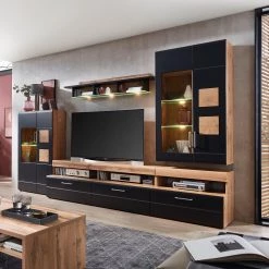 Loftscape Ensemble meubles TV Belloc III (5 élém.) - Avec éclairage intégré - Noir mat / Imitation chêne