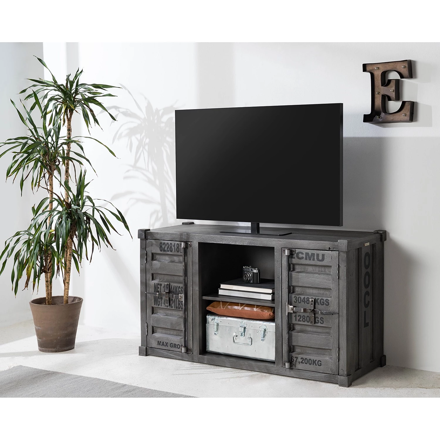 Wolf-Möbel Meuble TV Container I - Acacia massif - Acacia gris 4 Wolf-Möbel Meuble TV Container I - Acacia massif - Acacia gris – Image 2