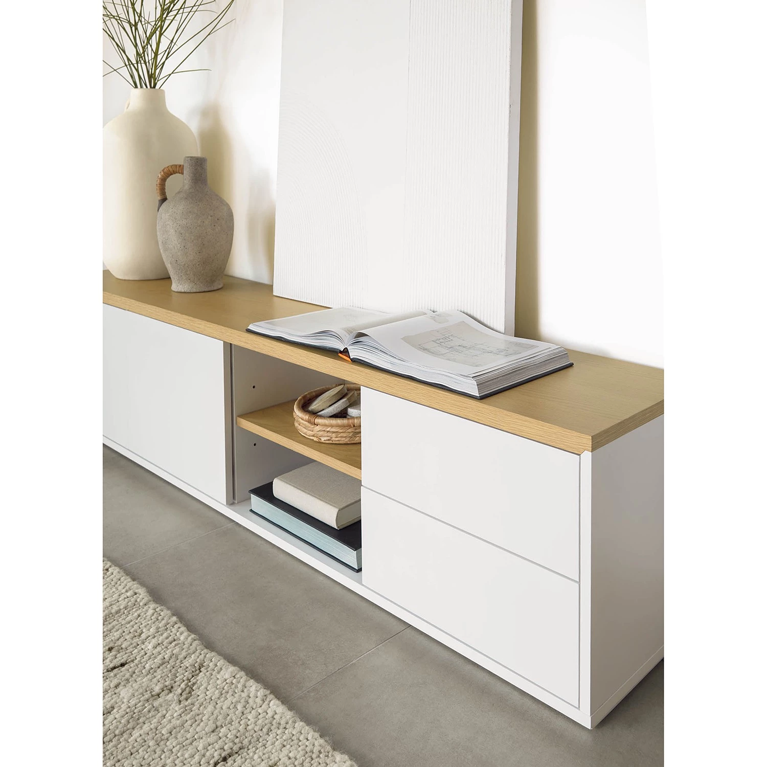 Loftscape Meuble TV Agueda - Imitation marbre blanc / Noir 7 Loftscape Meuble TV Agueda - Imitation marbre blanc / Noir – Image 5