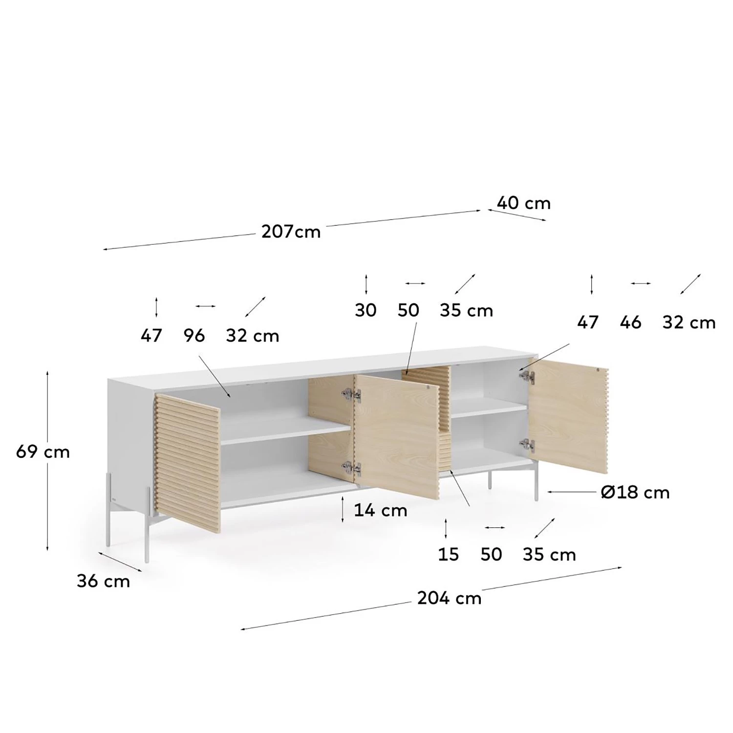 Loftscape Buffet Maredale - Frêne massif - Blanc / Frêne 8 Loftscape Buffet Maredale - Frêne massif - Blanc / Frêne – Image 6