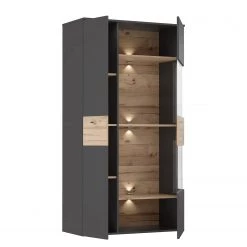 Loftscape Vitrine Corey - Avec éclairage - Imitation chêne / Gris - Porte en verre à droite -Meubles de salon Soldes 1000282747 211109 144406000133 DETAILS P000000001000282747
