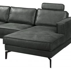 Ars manufacti Canapé d’angle Hanks - Aspect cuir vieilli - Microfibre Yaka: Noir - Méridienne courte à droite (vue de face) -Meubles de salon Soldes 1000283539 210817 15273600843 DETAILS P000000001000283539