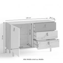 Fredriks Buffet Bowood - Imitation chêne artisan / Blanc -Meubles de salon Soldes 1000283829 210805 14243400060 SKETCH DETAILS P000000001000283829 sketch