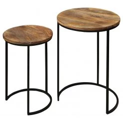 Fredriks Tables gigognes Leus (2 éléments) - Manguier massif / Métal - Manguier / Noir