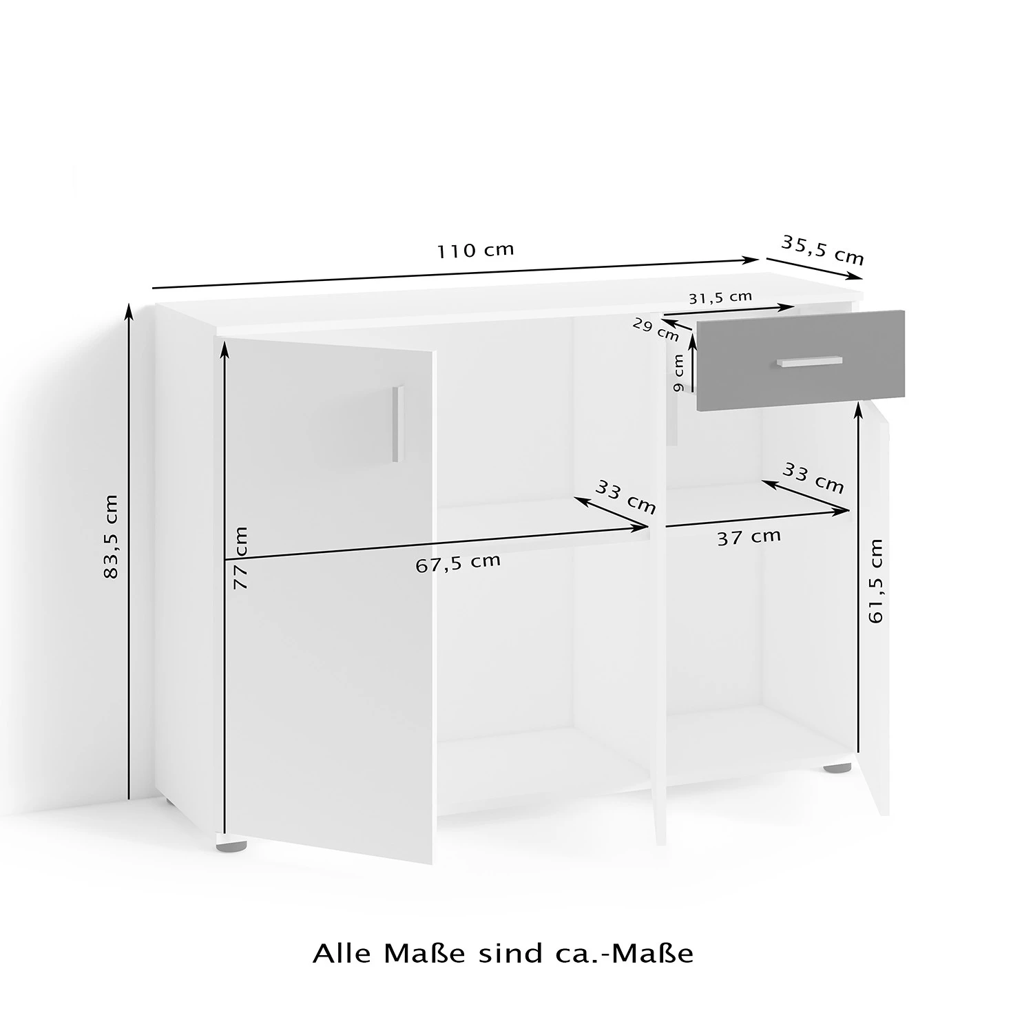 Fredriks Buffet Chippewa II - Blanc / Imitation chêne 7 Fredriks Buffet Chippewa II - Blanc / Imitation chêne – Image 5