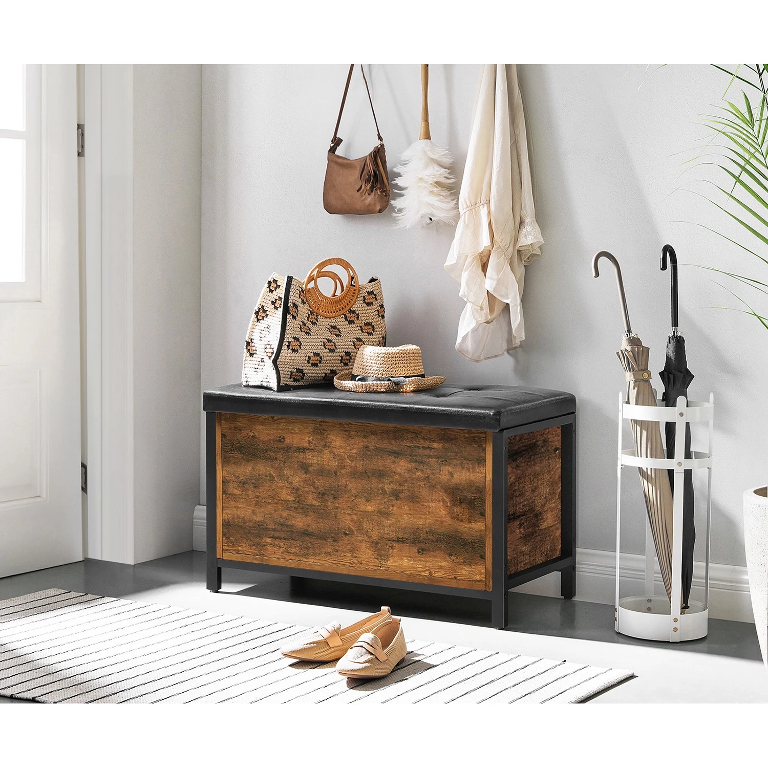 Red Living Banc d’entrée Ennis - Imitation cuir / Métal - Marron 4 Red Living Banc d’entrée Ennis - Imitation cuir / Métal - Marron – Image 2