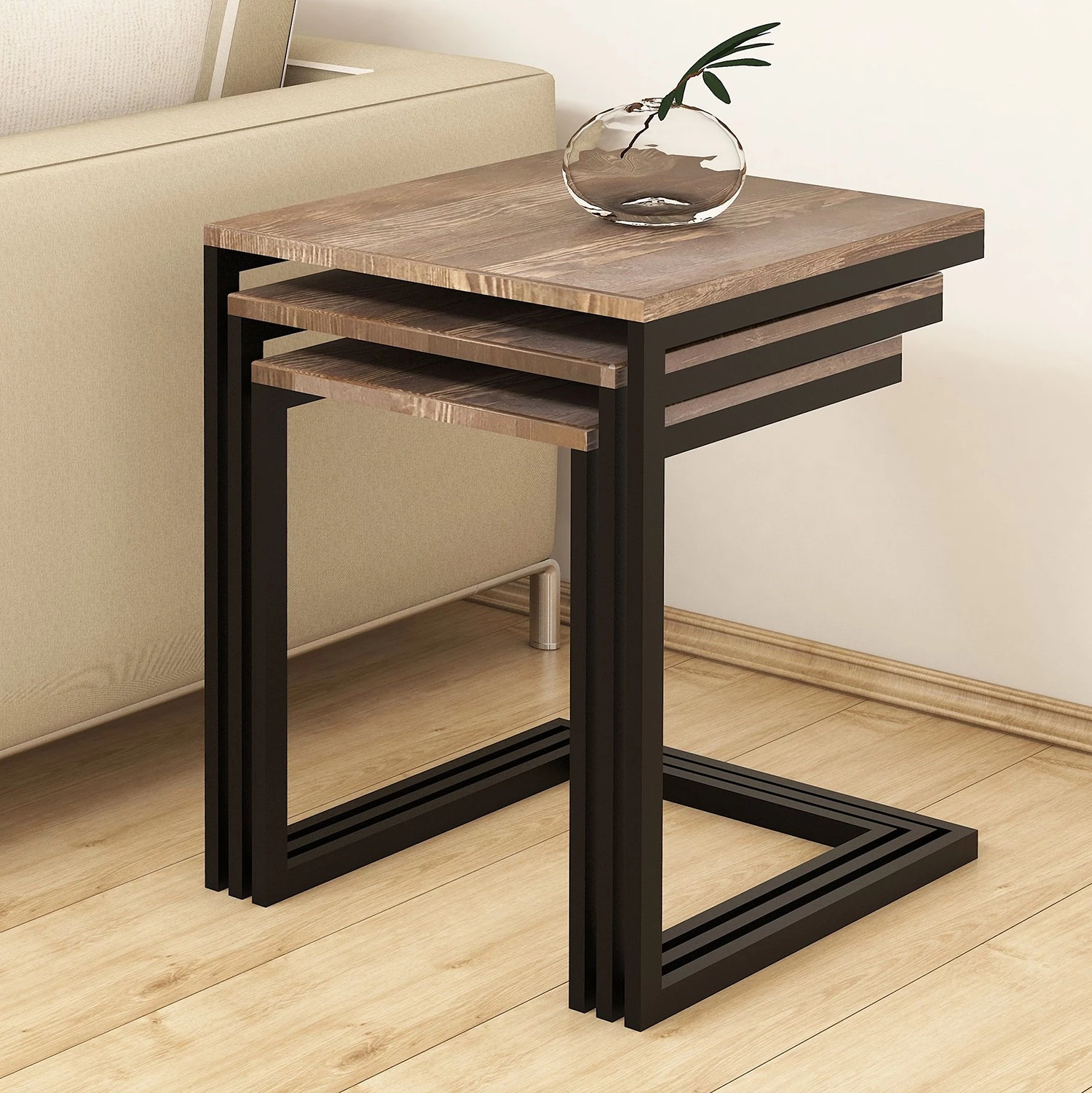 Red Living Bouts de canapé Elyrie (3 éléments) - Pin massif / Métal - Pin / Noir 4 Red Living Bouts de canapé Elyrie (3 éléments) - Pin massif / Métal - Pin / Noir – Image 2