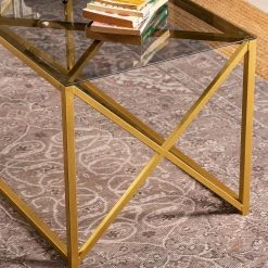 Loftscape Table basse Graham - Verre / Métal - Doré / Gris -Meubles de salon Soldes 1000284351 210809 06084600129 DETAILS P000000001000284351