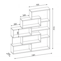 Loftscape Étagère Mertyn - Blanc / Imitation noyer clair -Meubles de salon Soldes 1000284396 210809 06093100187 SKETCH DETAILS P000000001000284396 sketch