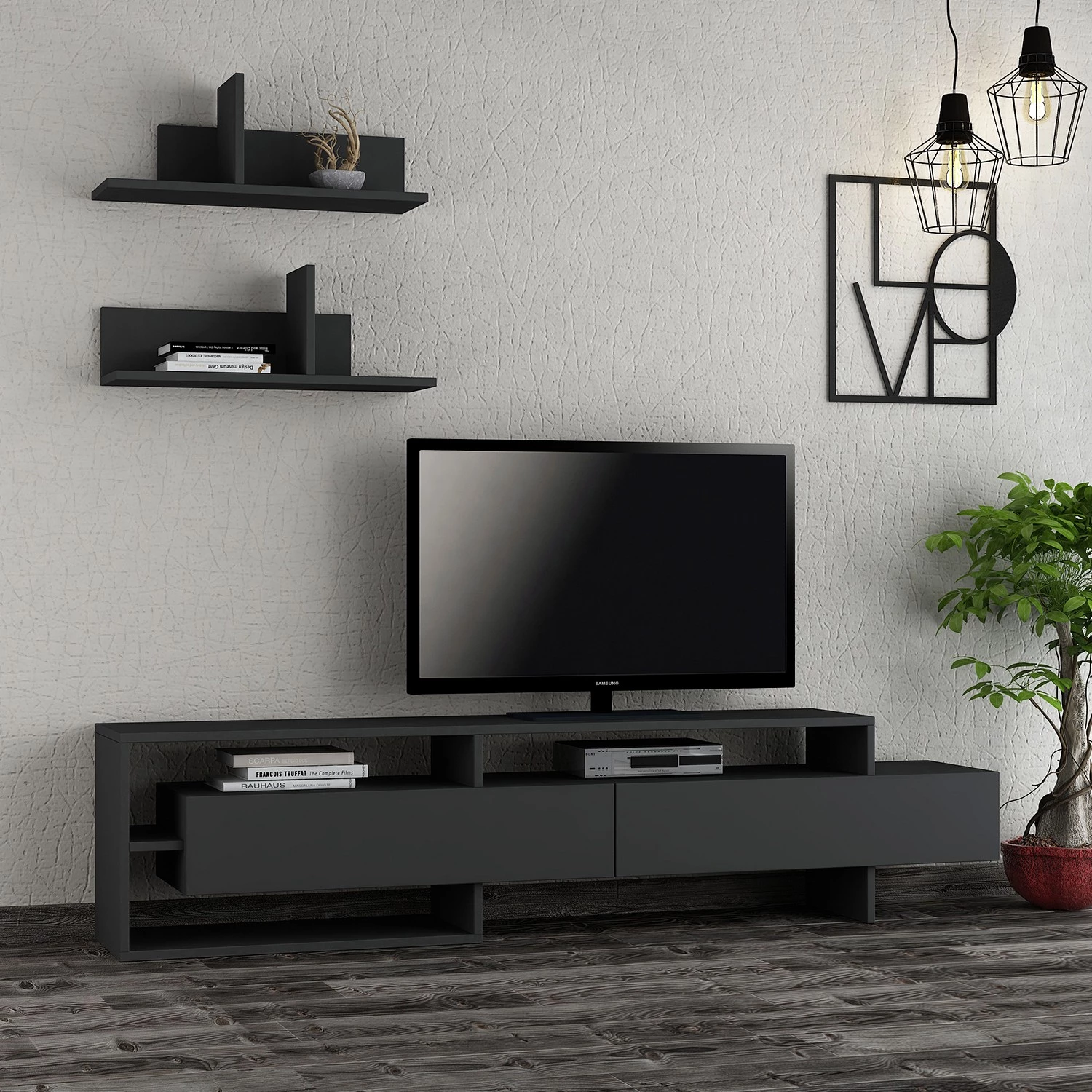 Loftscape Ensemble meubles TV Giradot (3 éléments) - Anthracite 3 Loftscape Ensemble meubles TV Giradot (3 éléments) - Anthracite
