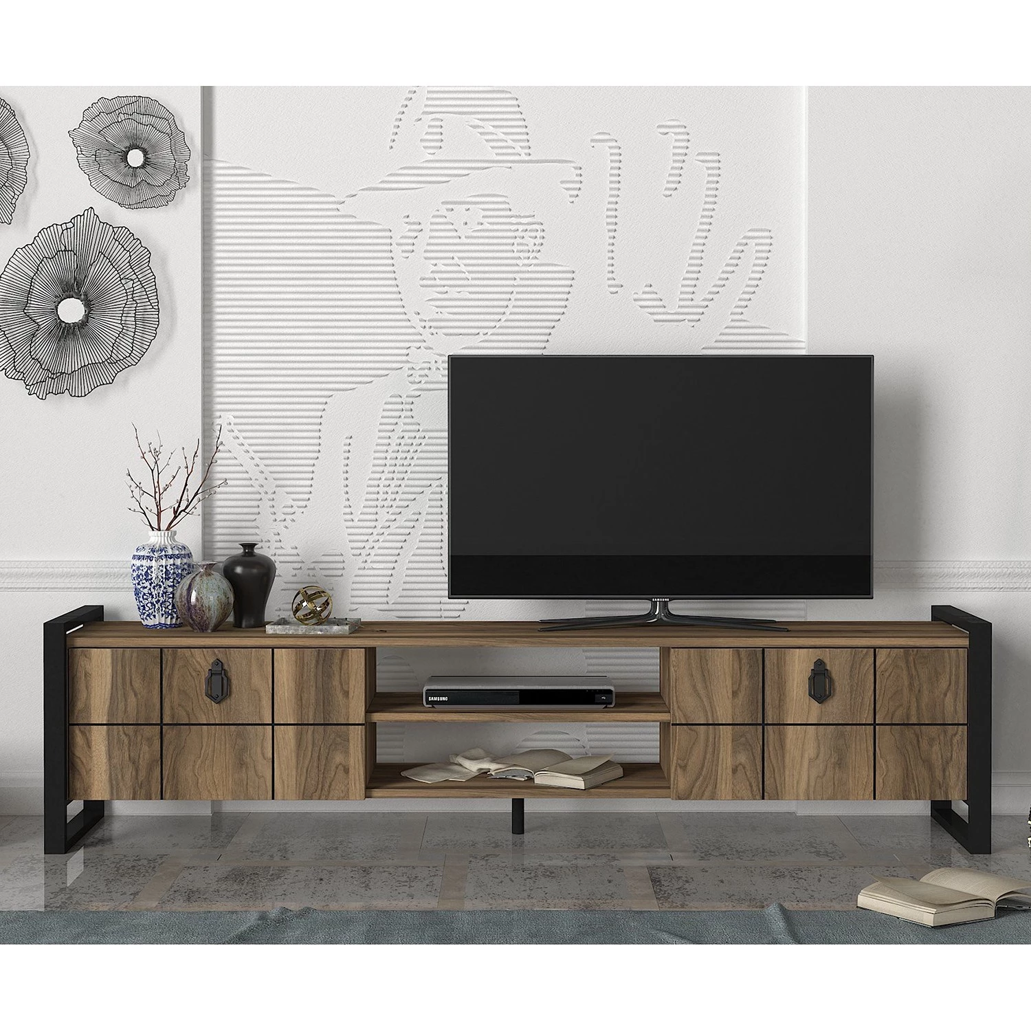 Red Living Meuble TV Lanz - Imitation noyer / Noir 6 Red Living Meuble TV Lanz - Imitation noyer / Noir – Image 4