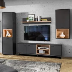 Loftscape Ensemble meubles TV Mazzo (4 éléments) - Noir / Imitation chêne artisan