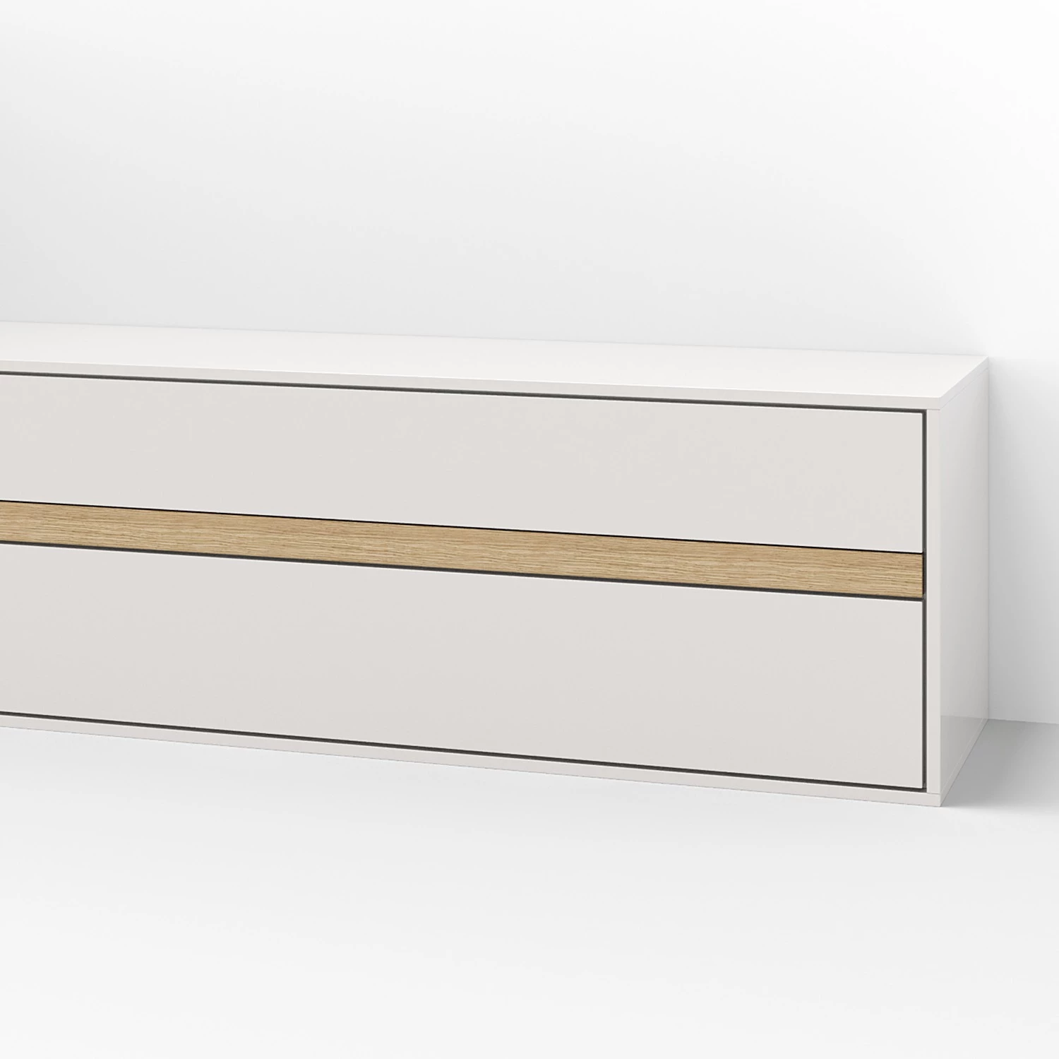 GWINNER Ensemble meubles TV Calea (2 éléments) - Avec éclairage inclus - Plaqué bois - Blanc mat / Chêne - Alignement à droite 5 GWINNER Ensemble meubles TV Calea (2 éléments) - Avec éclairage inclus - Plaqué bois - Blanc mat / Chêne - Alignement à droite – Image 3