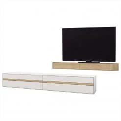 GWINNER Ensemble meubles TV Calea (2 éléments) - Avec éclairage inclus - Plaqué bois - Blanc mat / Chêne - Alignement à droite 12 GWINNER Ensemble meubles TV Calea (2 éléments) - Avec éclairage inclus - Plaqué bois - Blanc mat / Chêne - Alignement à droite -Meubles de salon Soldes 1000285806 211125 145651000036 DETAILS P000000001000285806