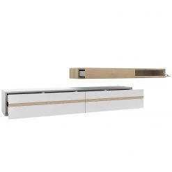 GWINNER Ensemble meubles TV Calea (2 éléments) - Avec éclairage inclus - Plaqué bois - Blanc mat / Chêne - Alignement à droite 13 GWINNER Ensemble meubles TV Calea (2 éléments) - Avec éclairage inclus - Plaqué bois - Blanc mat / Chêne - Alignement à droite -Meubles de salon Soldes 1000285806 220428 030 DETAILS P000000001000285806