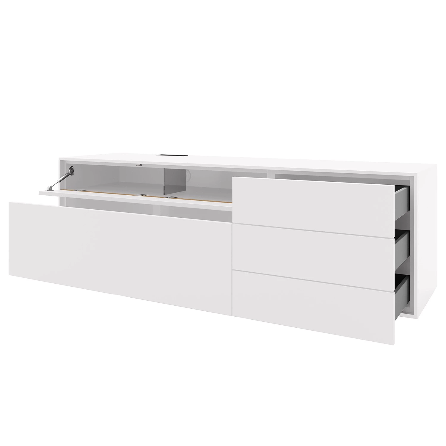 GWINNER Meuble TV Calea I - Plaqué bois - Blanc mat / Chêne - Tiroir à droite 4 GWINNER Meuble TV Calea I - Plaqué bois - Blanc mat / Chêne - Tiroir à droite – Image 2