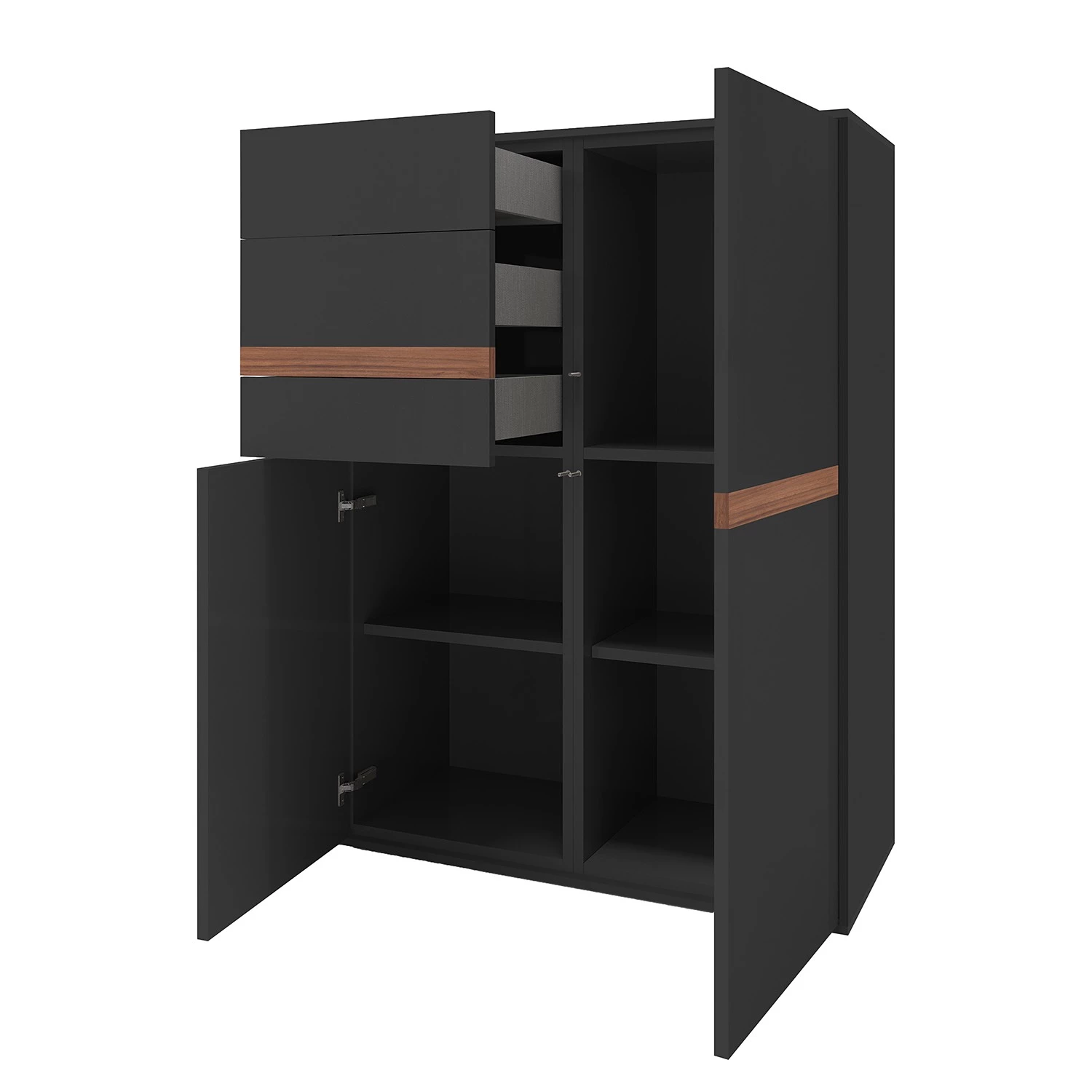 GWINNER Buffet haut Calea I - Plaqué bois - Anthracite mat / Noyer 4 GWINNER Buffet haut Calea I - Plaqué bois - Anthracite mat / Noyer – Image 2