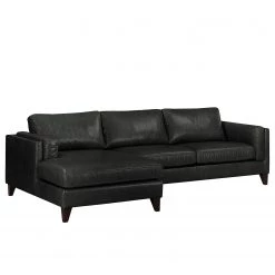 Ars Natura Canapé d’angle Clonee - Cuir véritable - Noir - Méridienne courte à gauche (vue de face) -Meubles de salon Soldes 1000287277 210902 06255200178 DETAILS P000000001000287277