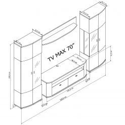 Loftscape Ensemble meubles TV Intento I (4 élém.) - Blanc brillant / Anthracite -Meubles de salon Soldes 1000288189 210827 12095800090 SKETCH DETAILS P000000001000288189 sketch
