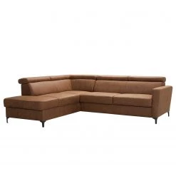 Fredriks Canapé d’angle Landaff - Microfibre - Microfibre Torne: Marron chevreuil - Méridienne longue à gauche (vue de face) - Sans fonction couchage - Sans repose-pieds