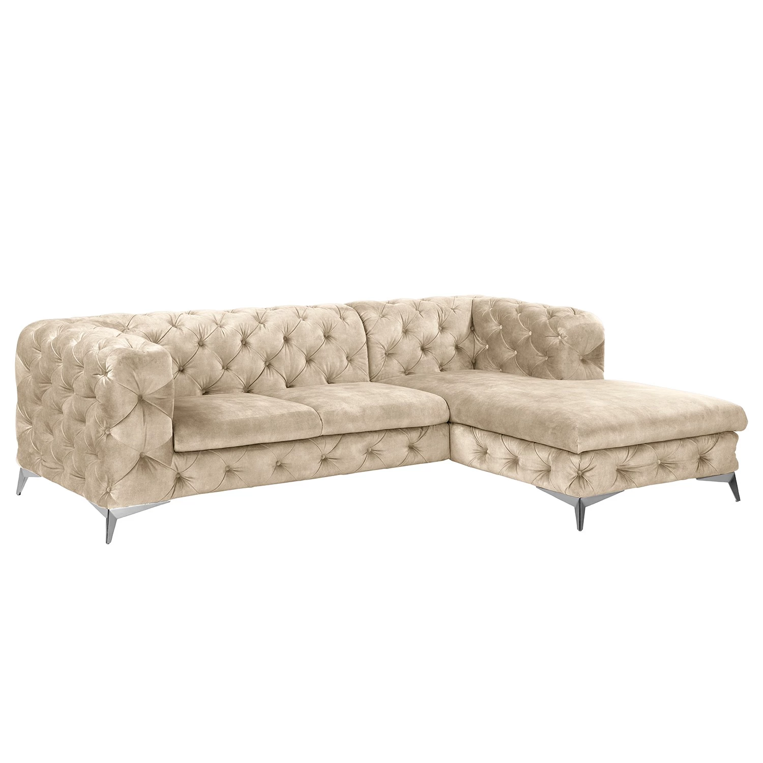 Canapé d’angle Merlin II - Velours Tomi: Créme - Méridienne courte à droite (vue de face) 3 Canapé d’angle Merlin II - Velours Tomi: Créme - Méridienne courte à droite (vue de face)