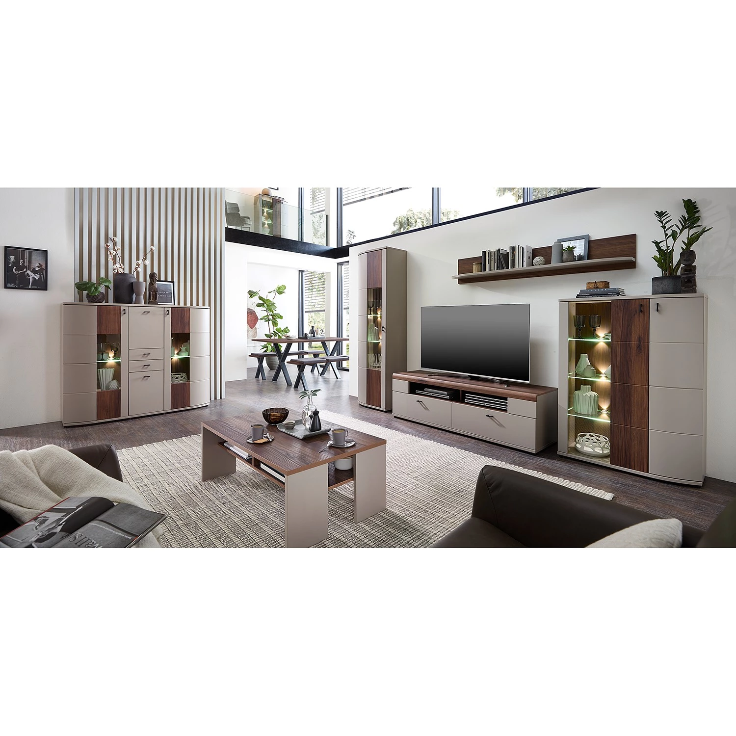 Loftscape Buffet haut Saida I - Avec éclairage - Cachemire / Imitation noyer 4 Loftscape Buffet haut Saida I - Avec éclairage - Cachemire / Imitation noyer – Image 2