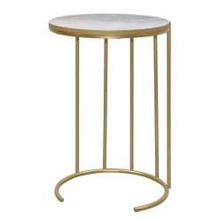 Loftscape Bout de canapé Endrup - Métal - Imitation marbre blanc / Doré