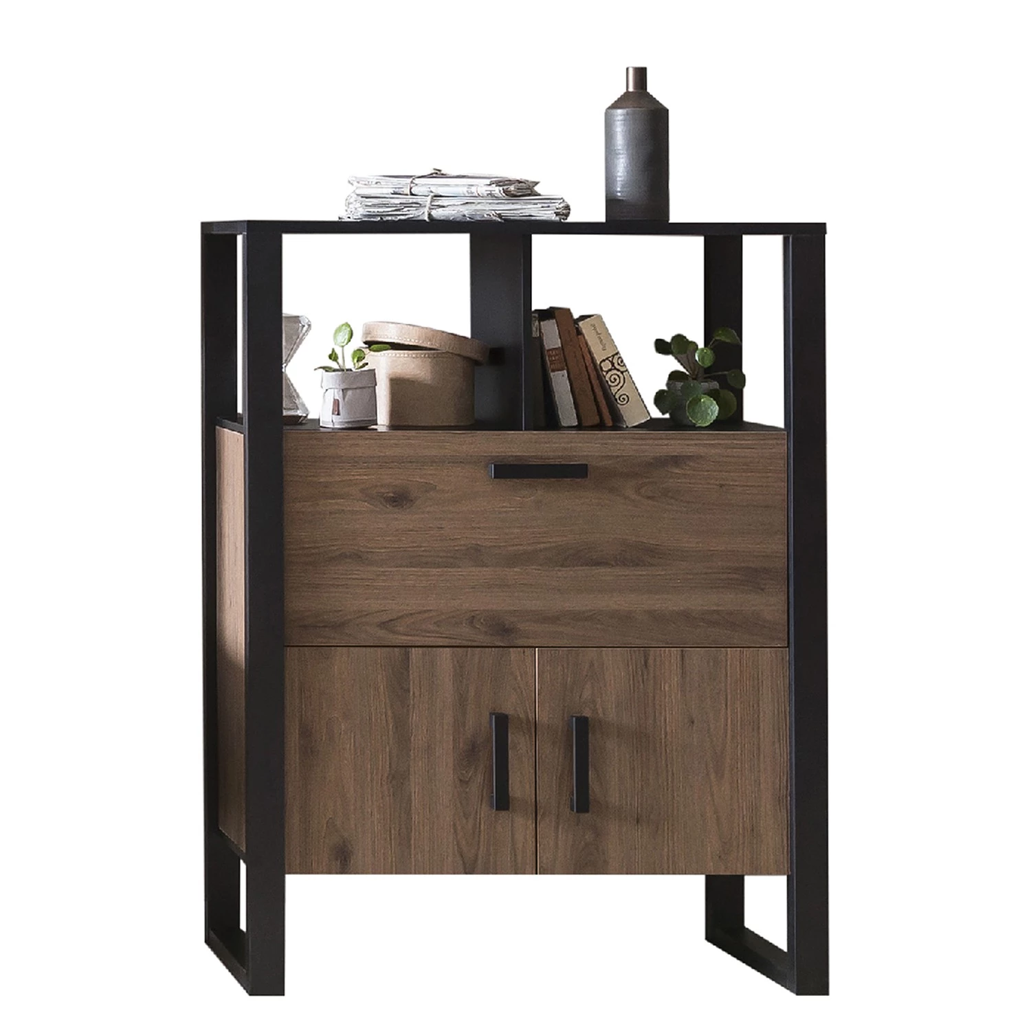 Red Living Buffet haut Norddal - Imitation noyer / Noir 6 Red Living Buffet haut Norddal - Imitation noyer / Noir – Image 4