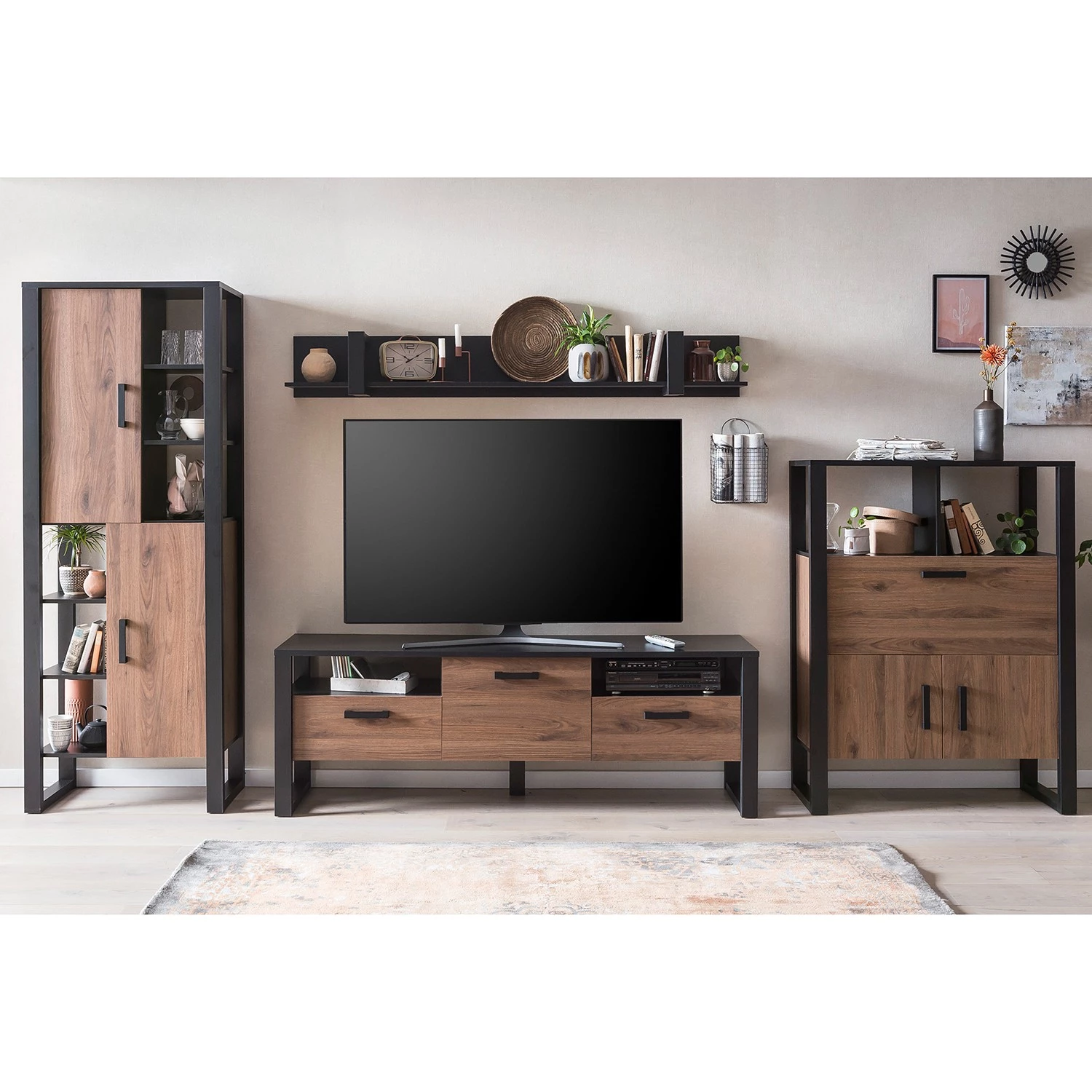 Red Living Buffet haut Norddal - Imitation noyer / Noir 5 Red Living Buffet haut Norddal - Imitation noyer / Noir – Image 3