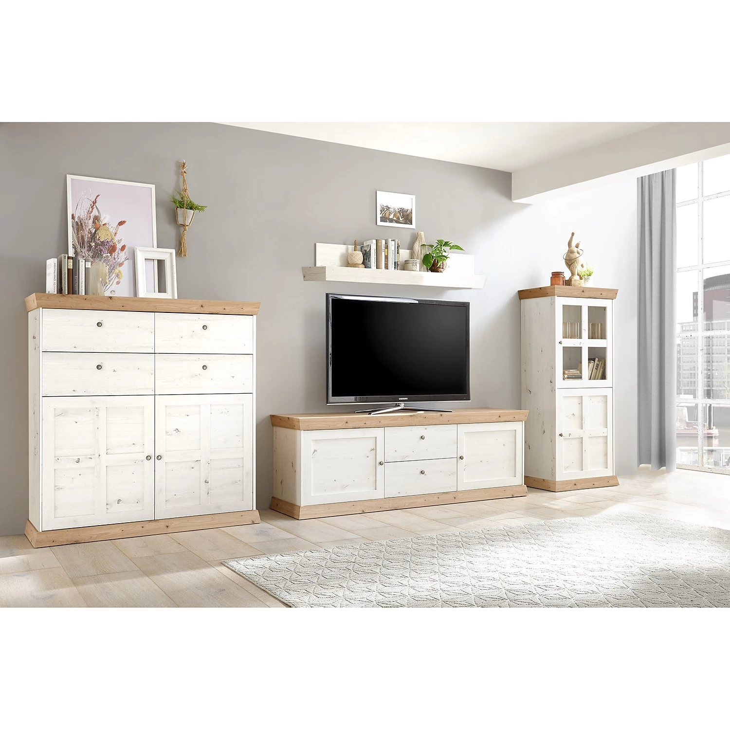 Ridgevalley Buffet haut Maiossa III - Imitation pin blanc / Imitation chêne de Navarra 4 Ridgevalley Buffet haut Maiossa III - Imitation pin blanc / Imitation chêne de Navarra – Image 2