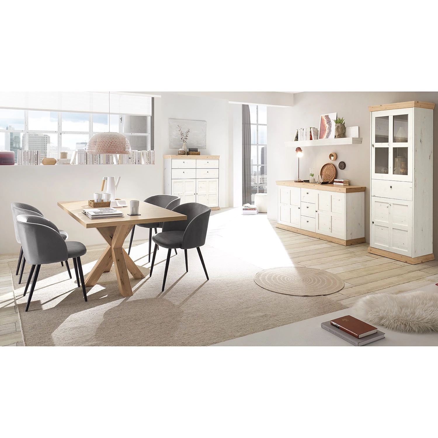 Ridgevalley Buffet haut Maiossa III - Imitation pin blanc / Imitation chêne de Navarra 5 Ridgevalley Buffet haut Maiossa III - Imitation pin blanc / Imitation chêne de Navarra – Image 3