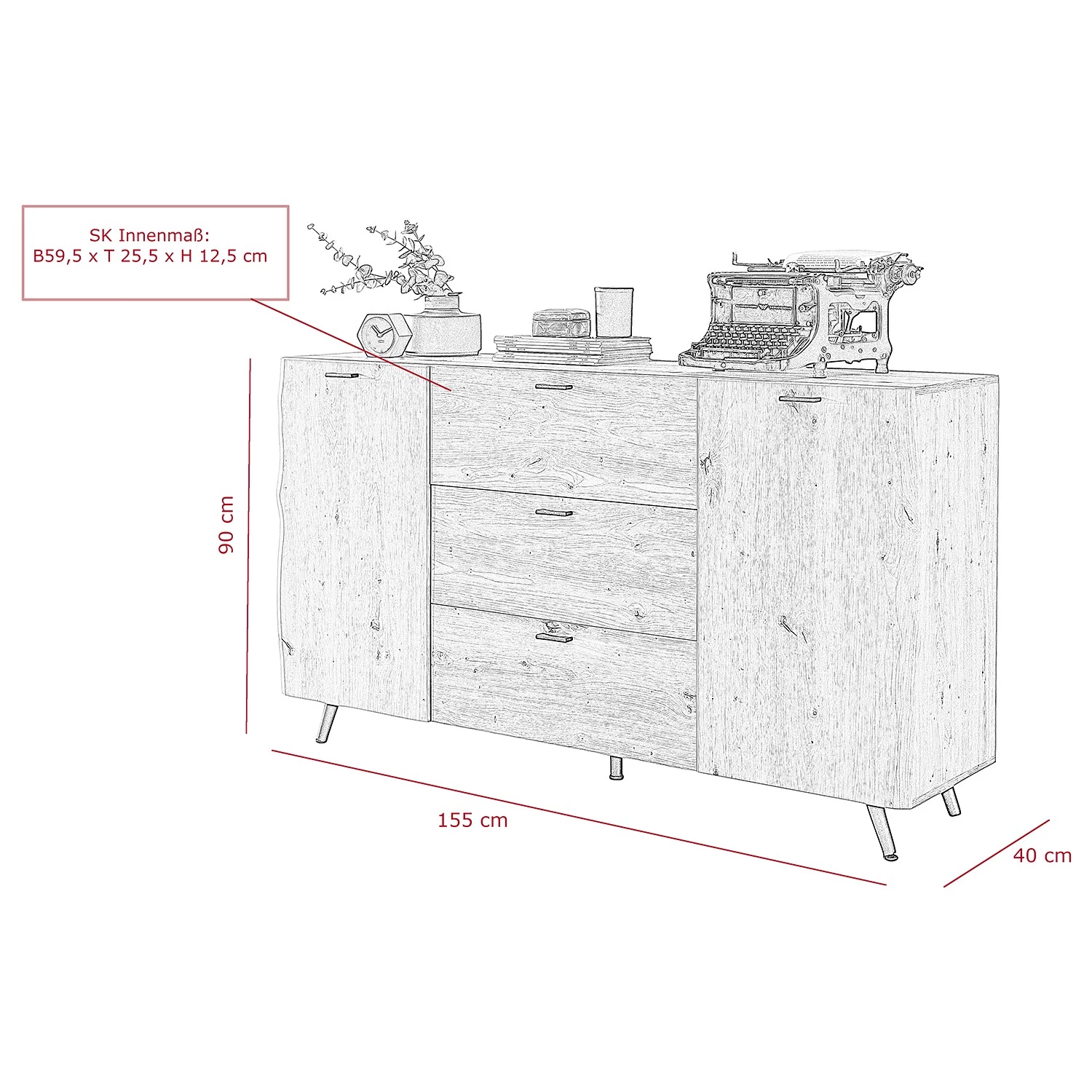 Ars Natura Buffet Dorchester - Imitation chêne artisan 8 Ars Natura Buffet Dorchester - Imitation chêne artisan – Image 6