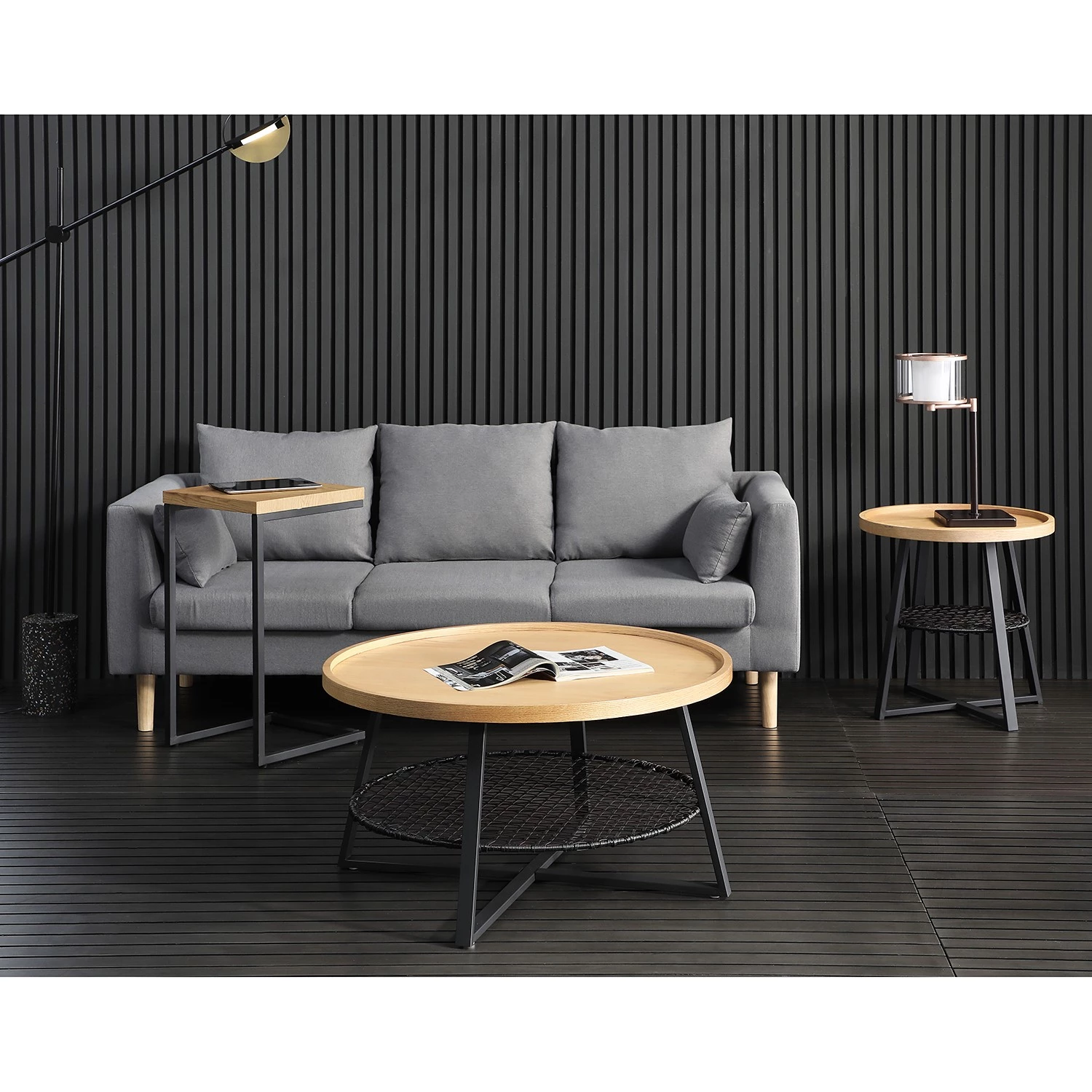 Red Living Bout de canapé Padbury - Imitation chêne / Noir 4 Red Living Bout de canapé Padbury - Imitation chêne / Noir – Image 2