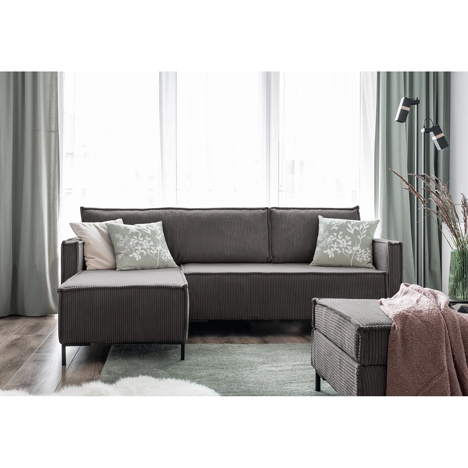 Loftscape Canapé d’angle Maura - Velours côtelé - Velours côtelé Poppy: Gris - Sans repose-pieds 4 Loftscape Canapé d’angle Maura - Velours côtelé - Velours côtelé Poppy: Gris - Sans repose-pieds – Image 2