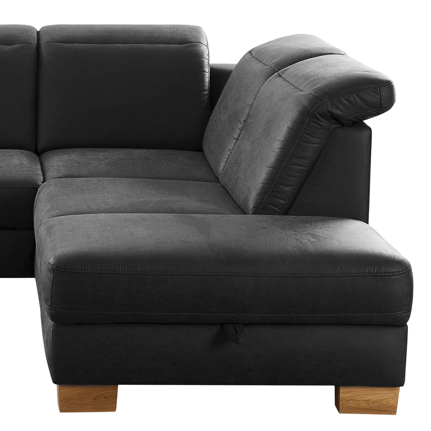 Fredriks Canapé d’angle Kikuu - Microfibre - Microfibre Taeko: Noir - Méridienne longue à droite (vue de face) - Avec fonction couchage 14 Fredriks Canapé d’angle Kikuu - Microfibre - Microfibre Taeko: Noir - Méridienne longue à droite (vue de face) - Avec fonction couchage – Image 12