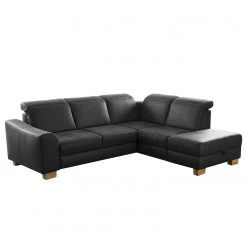 Fredriks Canapé d’angle Kikuu - Microfibre - Microfibre Taeko: Noir - Méridienne longue à droite (vue de face) - Avec fonction couchage