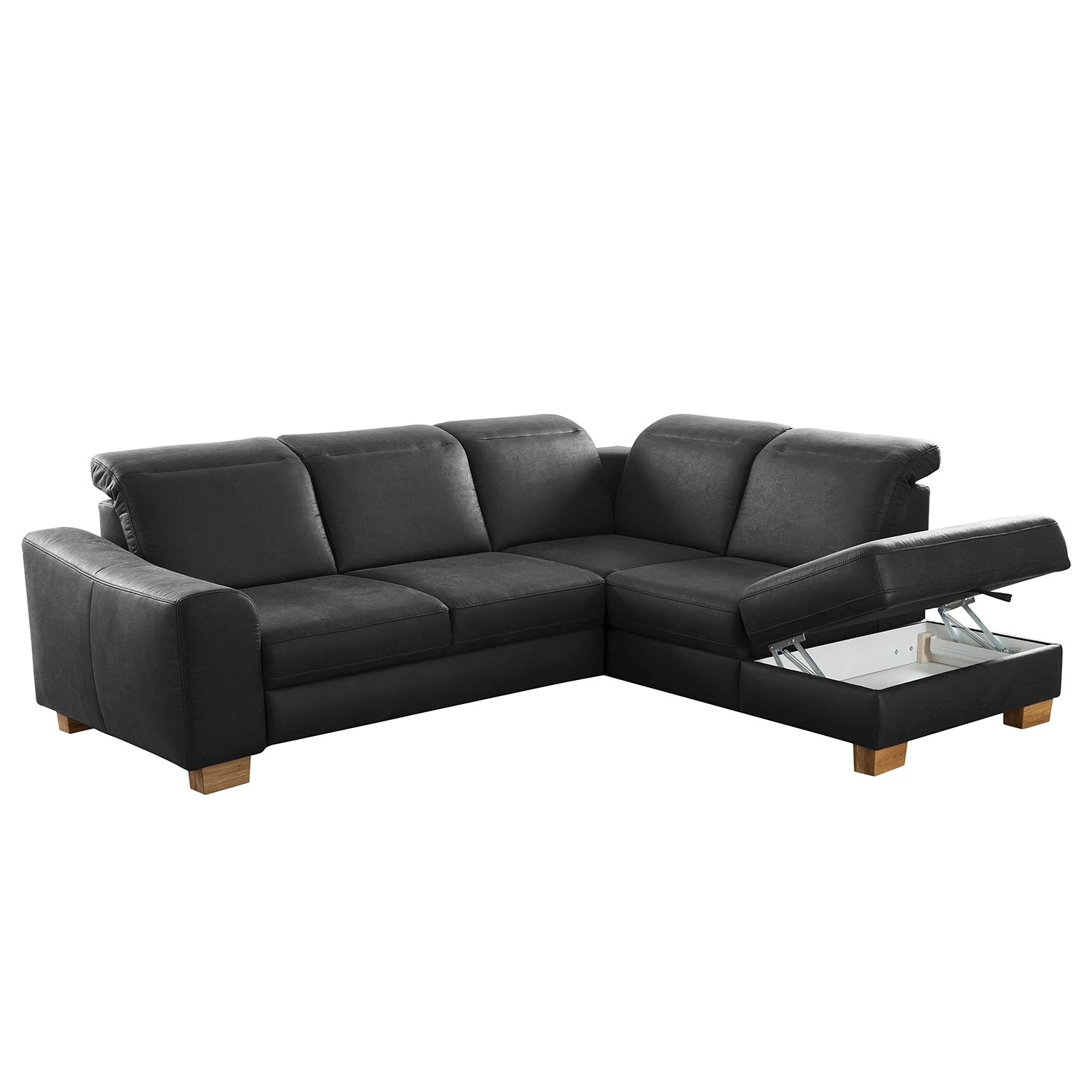 Fredriks Canapé d’angle Kikuu - Microfibre - Microfibre Taeko: Noir - Méridienne longue à droite (vue de face) - Avec fonction couchage 6 Fredriks Canapé d’angle Kikuu - Microfibre - Microfibre Taeko: Noir - Méridienne longue à droite (vue de face) - Avec fonction couchage – Image 4